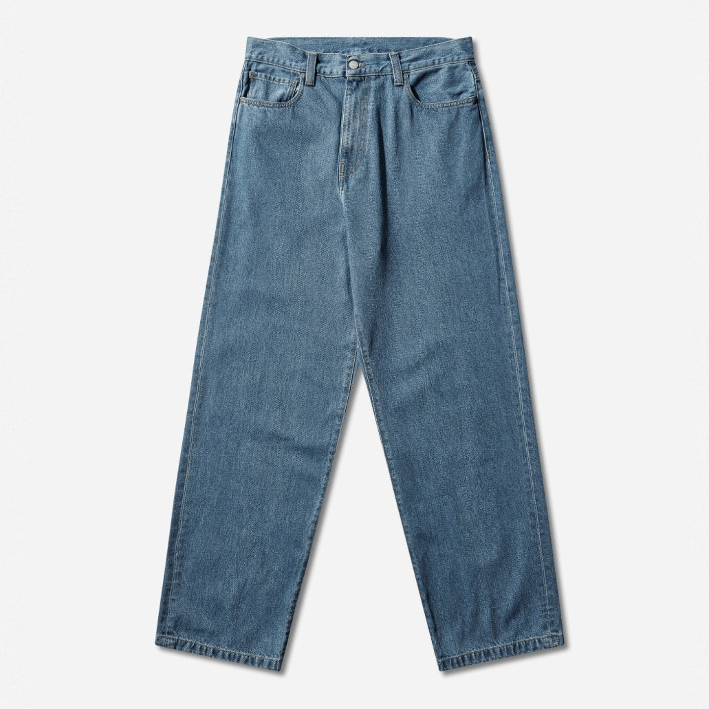 Carhartt WIP Landon Jeans in blue with a heavy stone wash finish, front view