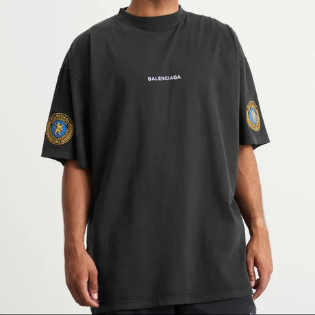 Balenciaga Faded Black Uniform Merch Oversized Fit Tee Black - ORIGINALFOOK