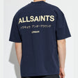 AllSaints Underground Logo Tee in MoonLit Blue, a casual short-sleeve shirt with a graphic logo on the front.