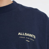AllSaints Underground Logo Tee in MoonLit Blue, featuring a casual fit with logo detail on soft cotton fabric.