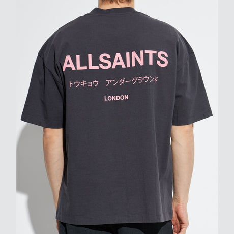 AllSaints Underground Logo Tee Washed Black Pink - ORIGINALFOOK