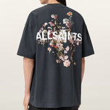 AllSaints Valen Tee in washed black, casual short sleeve shirt with a relaxed fit, displayed on a flat surface.