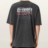 Allsaints Graphene Logo Tee in washed black, casual men's t-shirt with brand logo on front, made from soft fabric.
