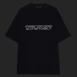 Fear of God Essentials Reflective Logo Ponte 90s Tee in dark grey, featuring a reflective logo on the front, casual and stylish.
