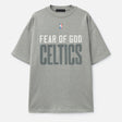 Fear of God Essentials NBA Celtics heavyweight tee in concrete, featuring team logo and 90s-inspired design on soft cotton fabric.