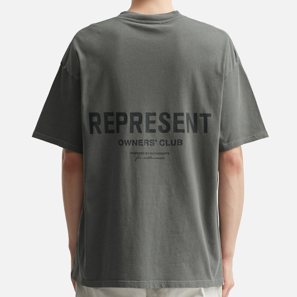 Represent Owners Club Logo Tee in ultimate grey, showing the front view with the graphic logo on a casual t-shirt.