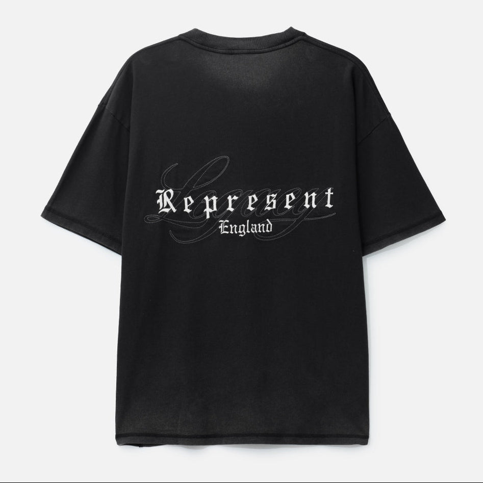 Black Represent Legacy Overprint T-shirt featuring graphic design on the front, casual fit, and branded details.