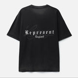 Black Represent Legacy Overprint T-shirt featuring graphic design on the front, casual fit, and branded details.
