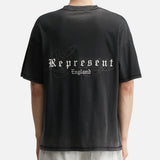Black Represent Legacy Overprint Tee with graphic design, casual men's T-shirt made of soft cotton fabric.