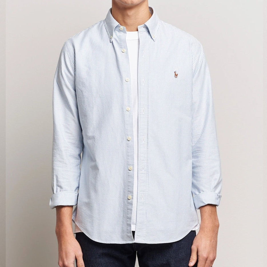 Polo Ralph Lauren Custom Fit Long Sleeve Oxford Shirt White/Blue Striped