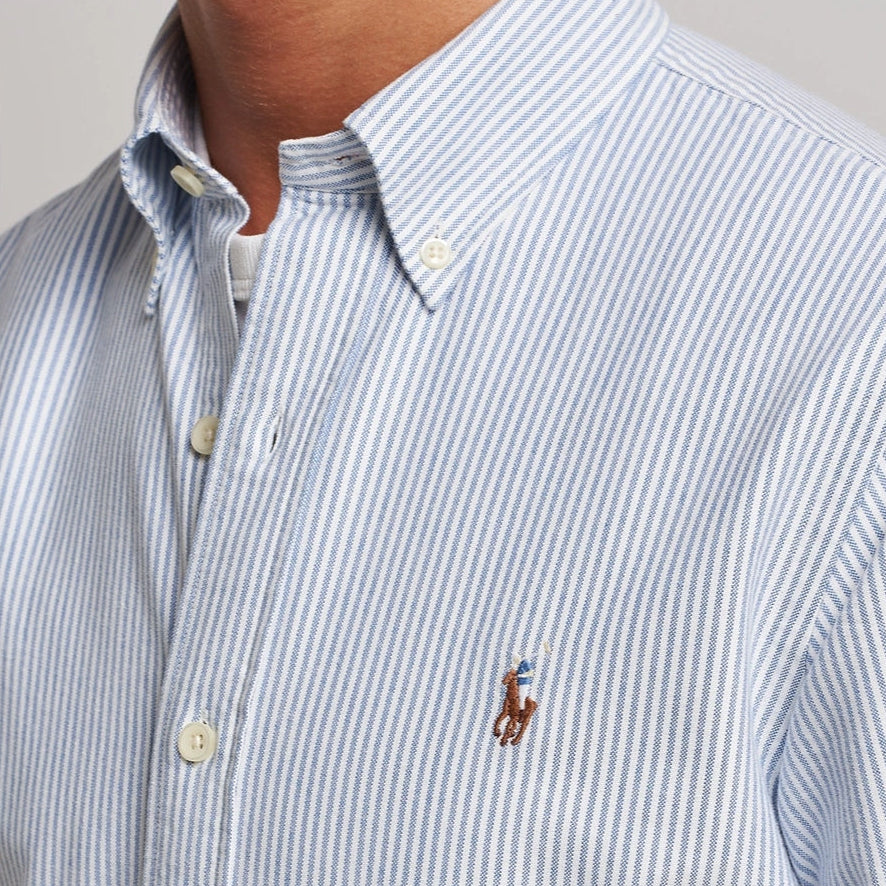 Polo Ralph Lauren Custom Fit Long Sleeve Oxford Shirt White/Blue Striped