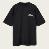 Black AllSaints Descent Embroidered Logo Tee featuring a crew neck, short sleeves, and embroidered logo on the front.