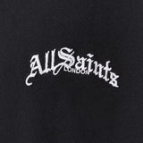 Black AllSaints Descent embroidered logo T-shirt, casual apparel with detailed logo embroidery on the front.