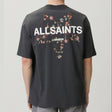 AllSaints black floral graphic T-shirt with pentacle design, casual crew neck for everyday wear.