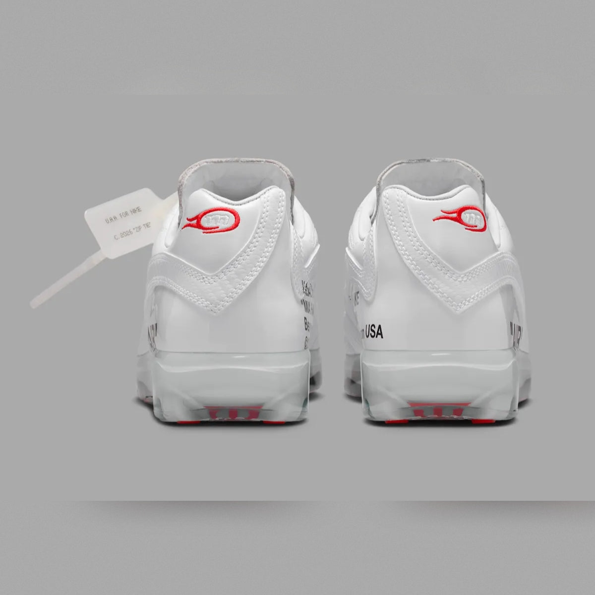 White Nike Cryoshot Zoom M9 shoes from the Virgil Abloh Archive x Nike collection, featuring a sleek, modern design.