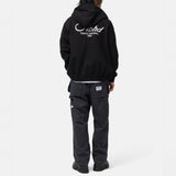 Black Neighborhood Staple Zip Hoodie, casual apparel with a front zipper and hood, displayed on a plain background.