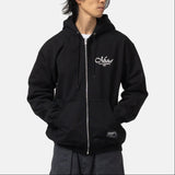 Black Neighborhood Staple Zip Hoodie, casual apparel with a front zipper and hood, featuring the NEIGHBORHOOD brand logo.