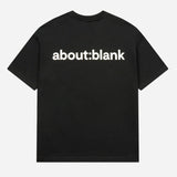 Black AboutBlank Reverse Blank Tee from About:Blank, showing a square-shaped black t-shirt with minimal design.