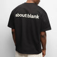 Black AboutBlank Reverse Blank Tee shirt for casual wear, featuring a minimalist design and comfortable fit.