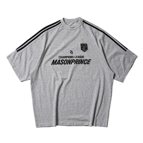 Grey MasonPrince Millennium OV raglan tee with contrasting sleeves and logo detail, casual apparel for everyday wear.