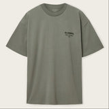 AllSaints Xander flocked logo tee in maple green, men's casual apparel with a comfortable fit and stylish design.