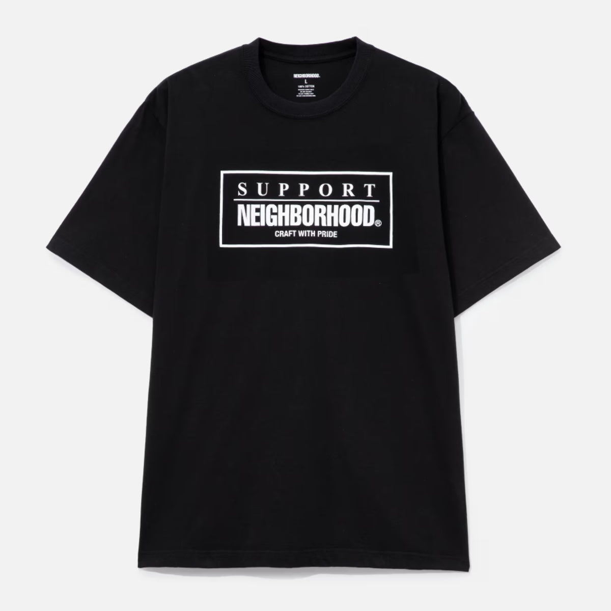 Black Neighborhood SS-7 Tee displayed flat, showcasing the casual short-sleeve t-shirt with a simple design.