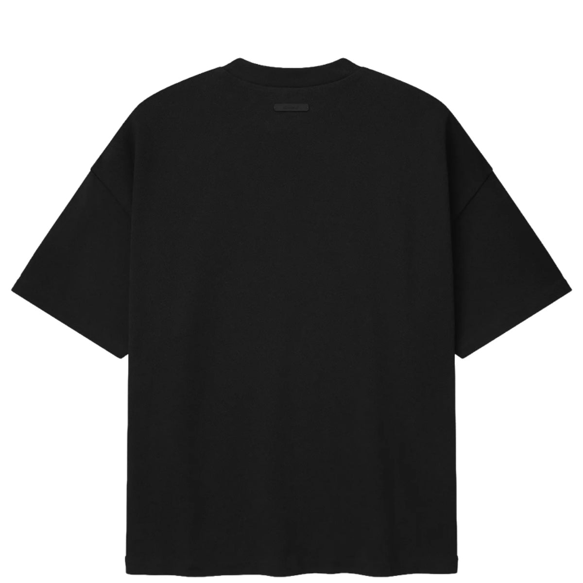 Fear of God Essentials Pique Signature 90s Tee in black, front view showing classic crew neckline and minimal branding.