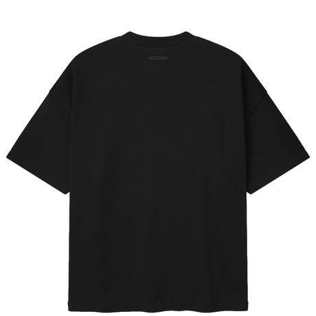 Fear of God Essentials Pique Signature 90s Tee in black, front view showing classic crew neckline and minimal branding.