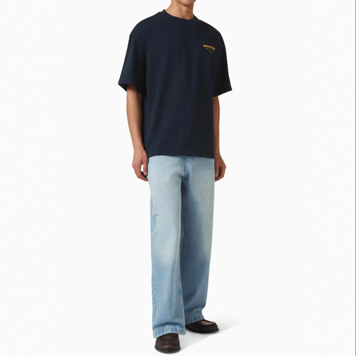 Navy AboutBlank Reverse Blank Tee shirt from ABOUT:BLANK, featuring a square image with a casual, minimalist design.