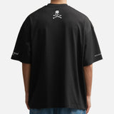 Mastermind Japan X Moonrakers Back Skull Tee, boxy fit, black cotton t-shirt with skull graphic design, casual streetwear apparel