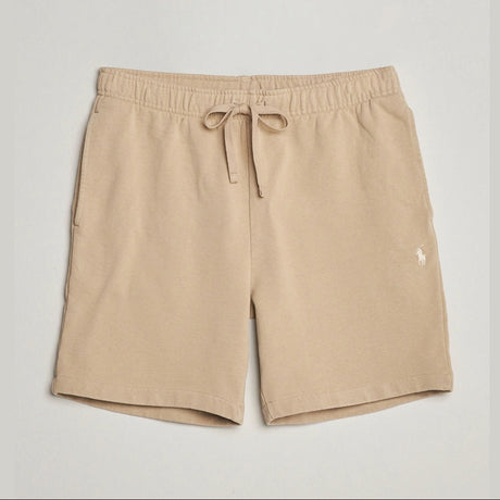 Ralph Lauren Polo Loopback Sweat Shorts in Coastal Beige, casual men's apparel with a comfortable fit and soft fabric.