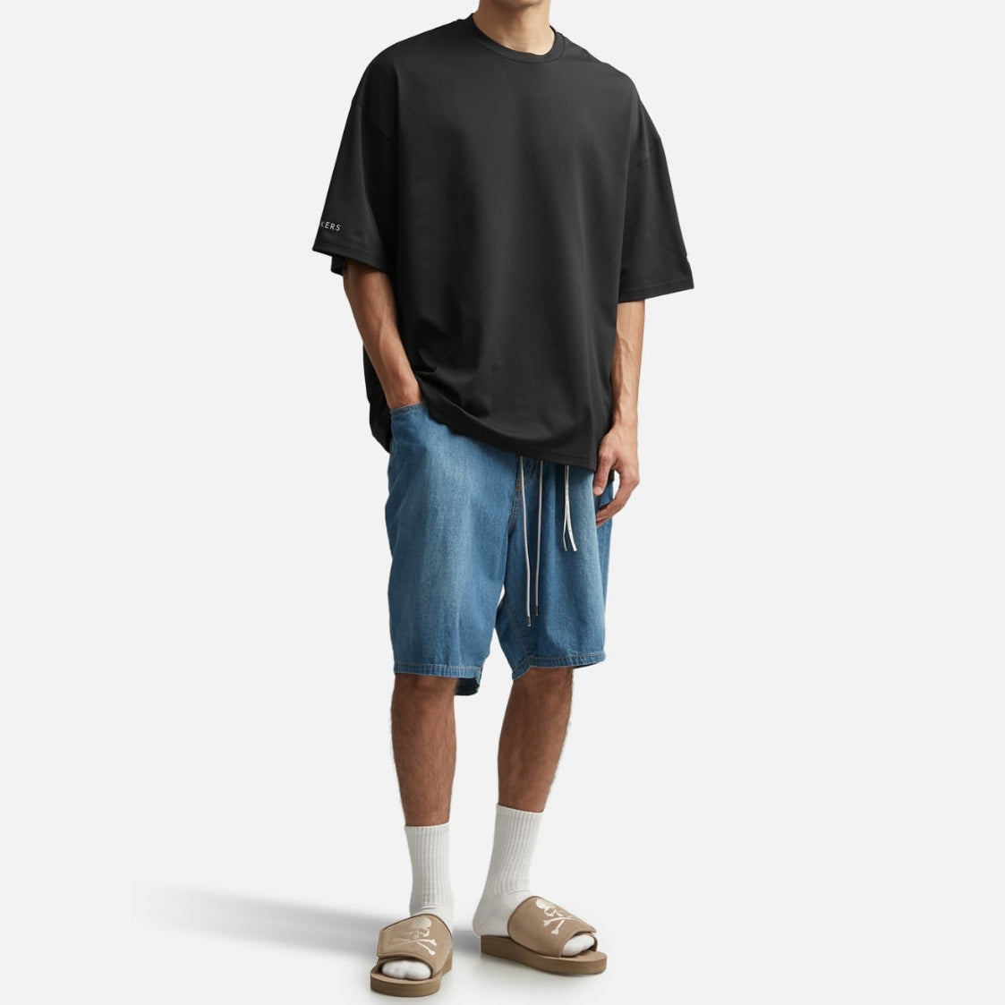 Mastermind Japan X MOONRAKERS Back Skull Tee, boxy fit, black cotton t-shirt with bold skull graphic on the back.