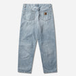 Carhartt WIP Aaron Pants in blue with burst washed finish, casual men's workwear apparel, front view showing fit and fabric details.