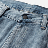 Carhartt WIP Aaron Pants in blue with a burst washed finish, casual men's apparel featuring relaxed fit and durable fabric.