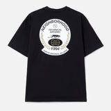 Black NEIGHBORHOOD SS-6 Tee shirt displayed on a hanger, showcasing the casual apparel's front design and fabric texture.