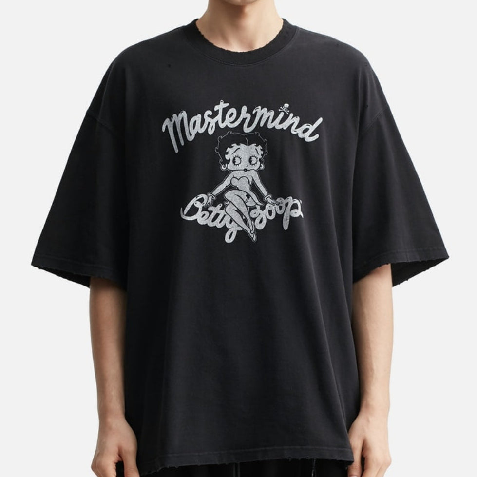 Mastermind World x Betty Boop Damaged Boxy Tee Black White - ORIGINALFOOK