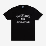 Black Undefeated Misprint T-shirt featuring bold graphic design, made by UNDEFEATED, displayed flat on a white background.