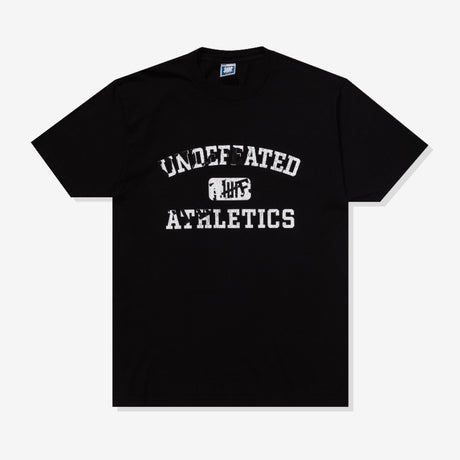 Black Undefeated Misprint T-shirt featuring bold graphic design, made by UNDEFEATED, displayed flat on a white background.
