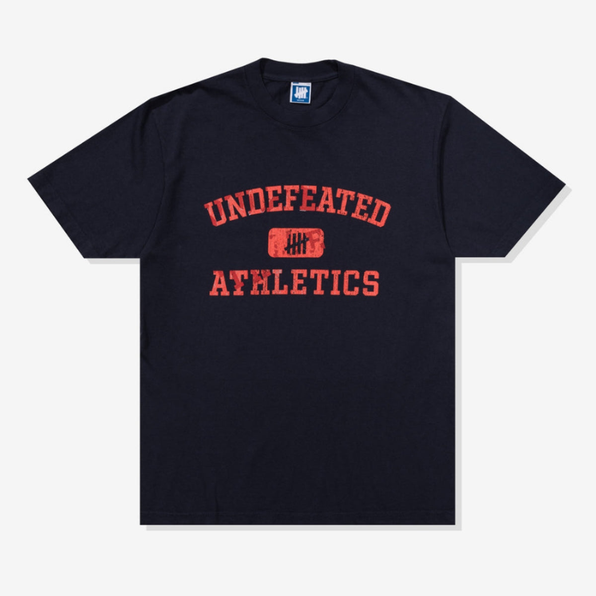 Navy Undefeated Misprint Tee featuring bold graphic design, casual fit, and soft cotton fabric, ideal for streetwear style.