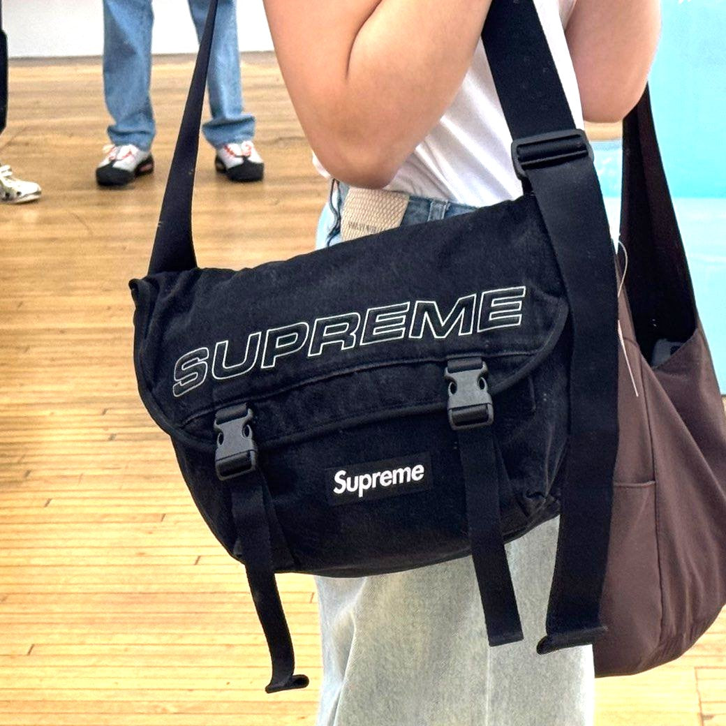 Supreme Reflective Logo Denim Messenger Bag Black
