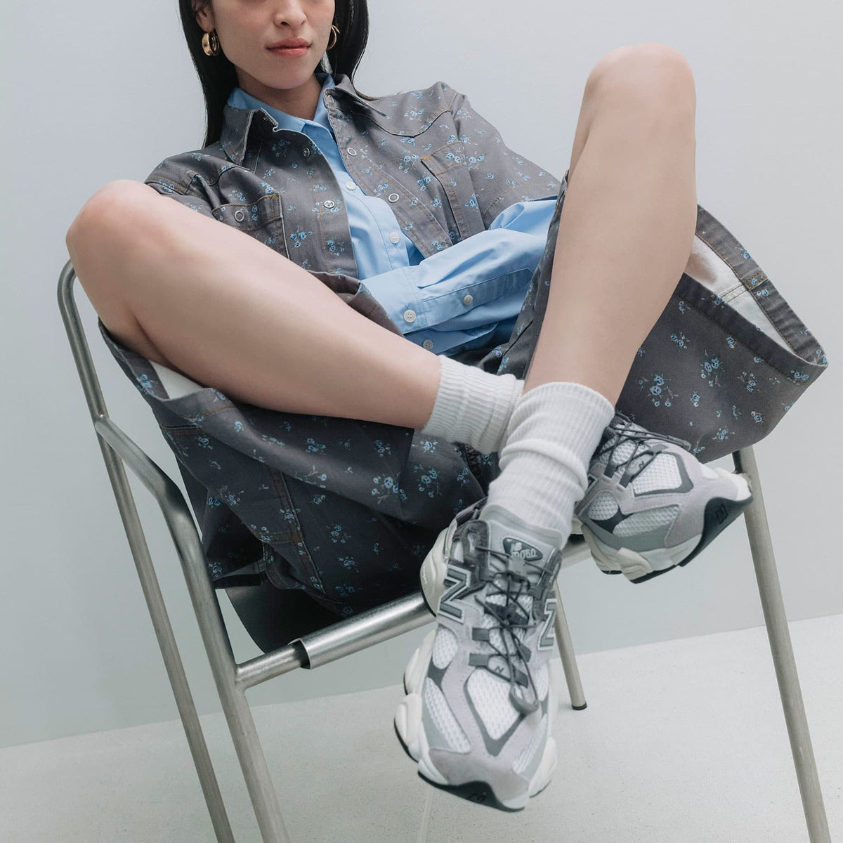 New Balance 9060 Mule Raincloud Castlerock sneakers, top view showing stylish design and comfortable fit.