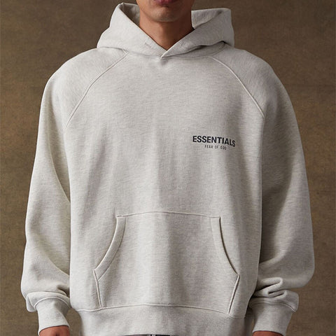 FEAR OF GOD Essentials Felt Logo Hoodie Light Oatmeal