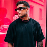 Palm Angels Classic Mock Neck Doubled Logo Tee Black Fuchsia PALM ANGELS PALM ANGELS - originalfook singapore