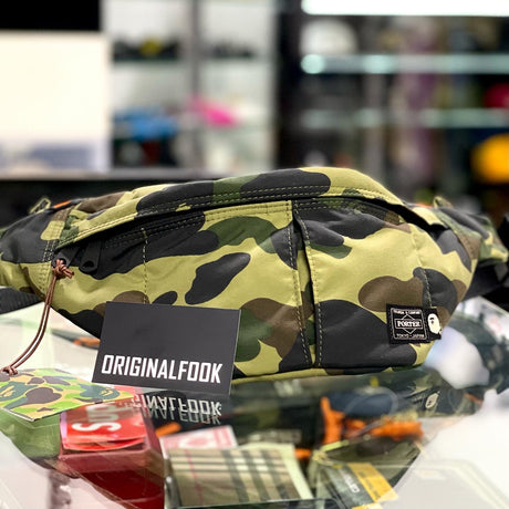 BATHING APE X PORTER YOSHIDA JAPAN Green Camo Cross Waist Bag BATHING APE BATHING APE - originalfook singapore