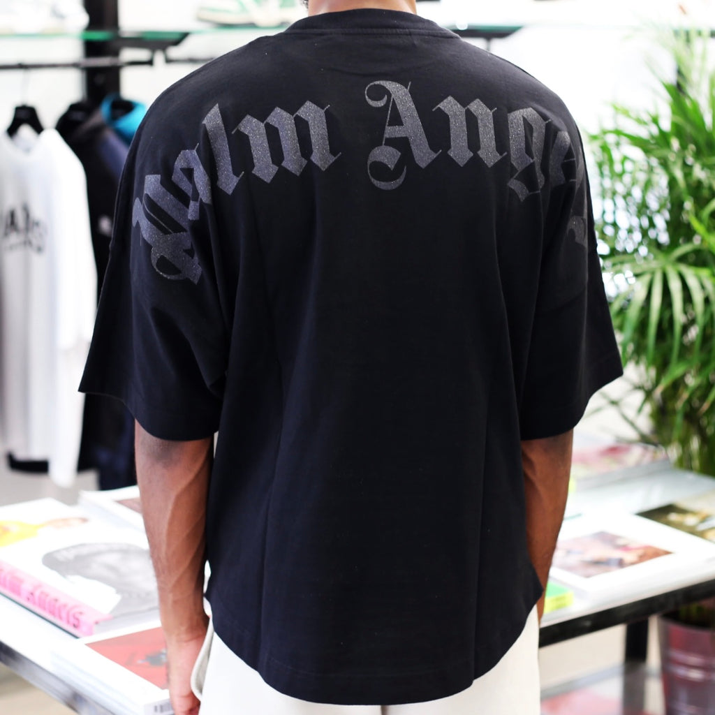 Palm Angels Classic Mock Neck Glitter Logo Tee Black