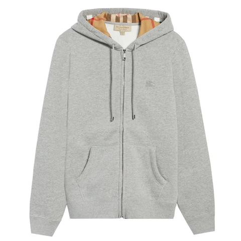 Burberry Clarendon Check Embroidery Logo Zip Hoodie Grey