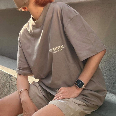FEAR OF GOD Essentials Felt Logo Short Sleeve Tee Desert Taupe