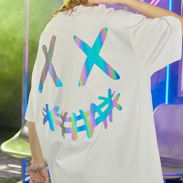 Rickyisclown [RIC] Holographic Reflective Smiley Tee White [R20200520a-VVVV] RICKYISCLOWN RICKYISCLOWN - originalfook singapore