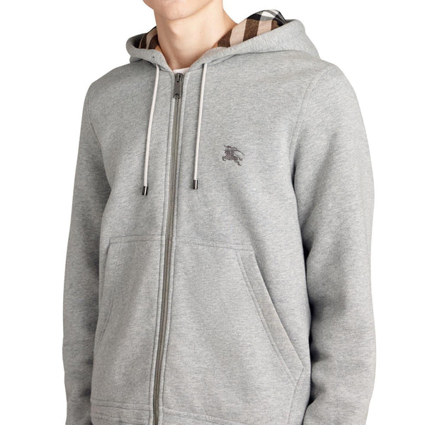Burberry Clarendon Check Embroidery Logo Zip Hoodie Grey BURBERRY BURBERRY - originalfook singapore