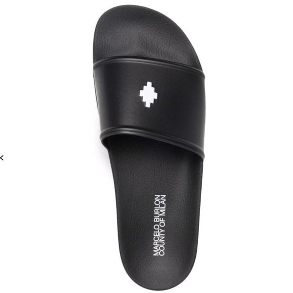 MARCELO BURLON Cross Logo Slides Black MARCELO BURLON MARCELO BURLON - originalfook singapore